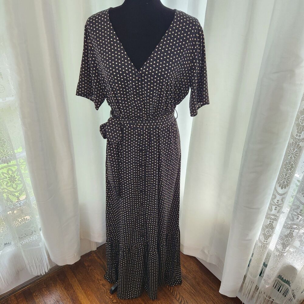 Carly Jean Los Angeles Black Maxi Dress with White Polka Dots